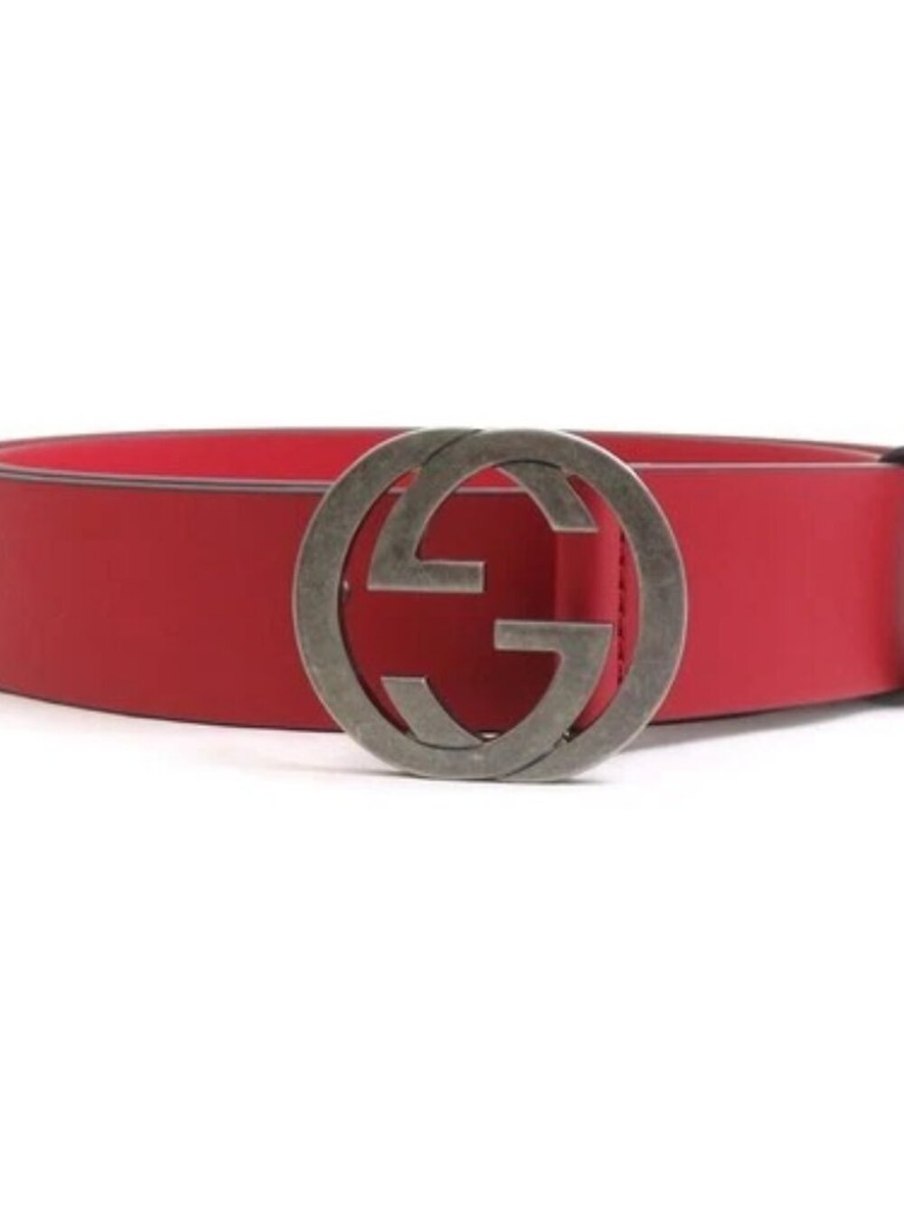 Auth GUCCI Interlocking G Belt Red/Gunmetal Leather/Metal - e62209k